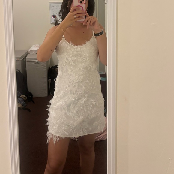 INAMORE Womens Size M Mariposa Little White Dress Mini Lace Appliqué Flowers - Picture 14 of 16